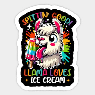 Funny Vibrant Llama Lover, Ice Cream Lover, Cute Animal Alpaca Sticker